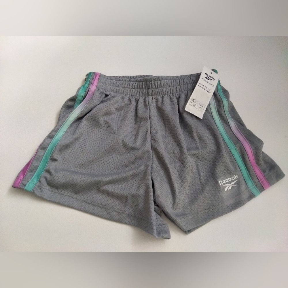 Reebok Girls Gray Athletic Shorts with Multi Color Side Stripes Size L (10)